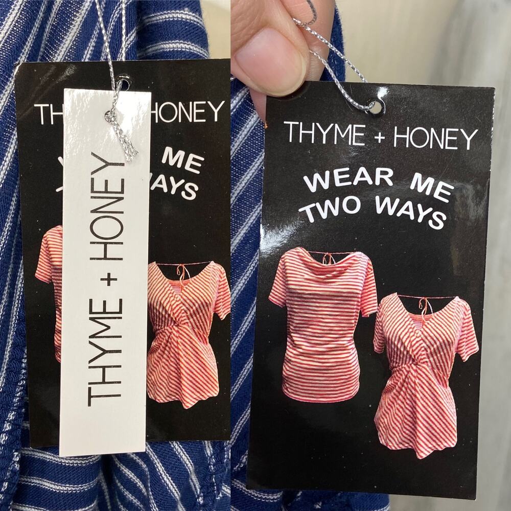 NWT Thyme + Honey Reversible Striped Top Blue White Tee Classic Preppy Size XL - Picture 9 of 12